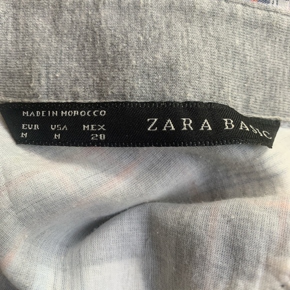 Zara Basics Women’s Ruffled Navy White Plaid Button Up collared neck 3/4 sleeves - Picture 4 of 4